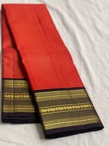 Orange & Dark Brown Combo Vaira Oosi Stripes Vintage Kanjeevaram Saree SS50165
