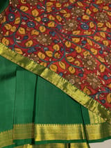 Emerald Green vintage Kanchipuram silk saree with pen kalamkari blousel SS50181