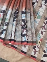 Mul silk tissue stripes handloom saree with handpainting