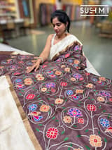Brown Pure tussar with patola inspired embroidery: S62F194