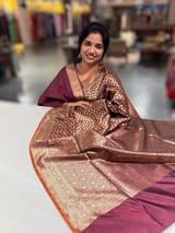 Brown Banarasi Tanchoi Silk Saree