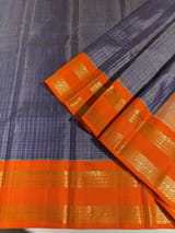 Blue & Orange Combo Vintage Checks Gap Border Kanjeevaram Saree SS50167