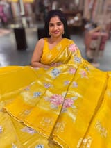 Yellow Premium Handloom Designer Tissue saree with exquisite embroidery SS50233