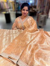 Peach Tissue checks Saree with sabhyasachi borders