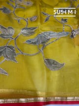 Yellow Designer Organza with Tissue applique work : S62F091