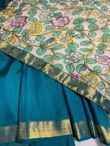 Peacock Green vintage Kanchipuram silk saree with pen kalamkari blouse SS50180