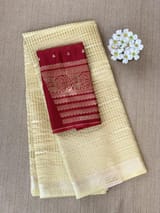 Pastel Yellow Banarasi kora Saree