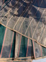 Peacock Blue Banarasi handloom tissue stripe saree SS50387