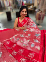 Red Premium Handloom Designer Tissue saree with exquisite embroidery SS50232