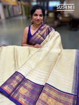 Ivory Vintage Stripes  kanjeevaram Saree