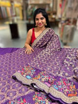 Brinjal Bandhini Georgette Saree with sabya style scallop border SS5050