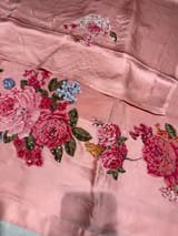 Peach Pink Designer Chinnon & Satin Fusion Saree