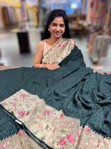Forest Green Chikankari Georgette Saree with Tissue embroidered Border SS5052
