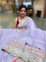 Lilac Organza Banarasi Fusion Saree with Bird Appliqué