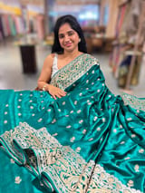 Peacock Green Pure Mashru Satin Saree with embroidery