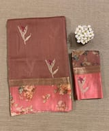 Dark Onion Pink Tussar Dhupion Saree with Floral printed mashru borders SS50462