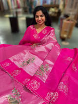 Rani pink Premium Handloom Designer Tissue saree with exquisite embroidery