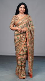 Designer Printed Crepe Silk Saree with embroidery