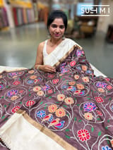 Brown Pure tussar with patola inspired embroidery: S62F194