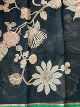 Black Designer Organza with Tissue applique work