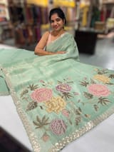 Mint Tissue Georgette Saree with petite point emb SS50111