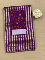 Brinjal Handloom Mul Tissue Stripes Saree with fusion blouse SS50410