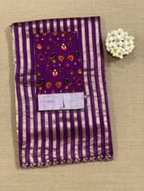 Brinjal Handloom Mul Tissue Stripes Saree with fusion blouse SS50410