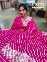 Fuschia Pink habutai Satin Silk lehariya Saree S62F065