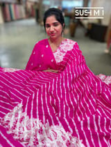 Fuschia Pink habutai Satin Silk lehariya Saree S62F065