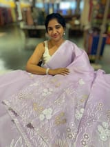 Lilac Organza Saree With Tissue Applique Work