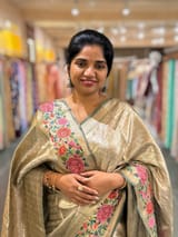 Bottle Green Base Banarasi Tissue Brocade Saree with Petite Point Embroidered Border SS5084