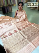 Light Peach Banarasi Handloom Dupion Rawsilk Saree : S62F106