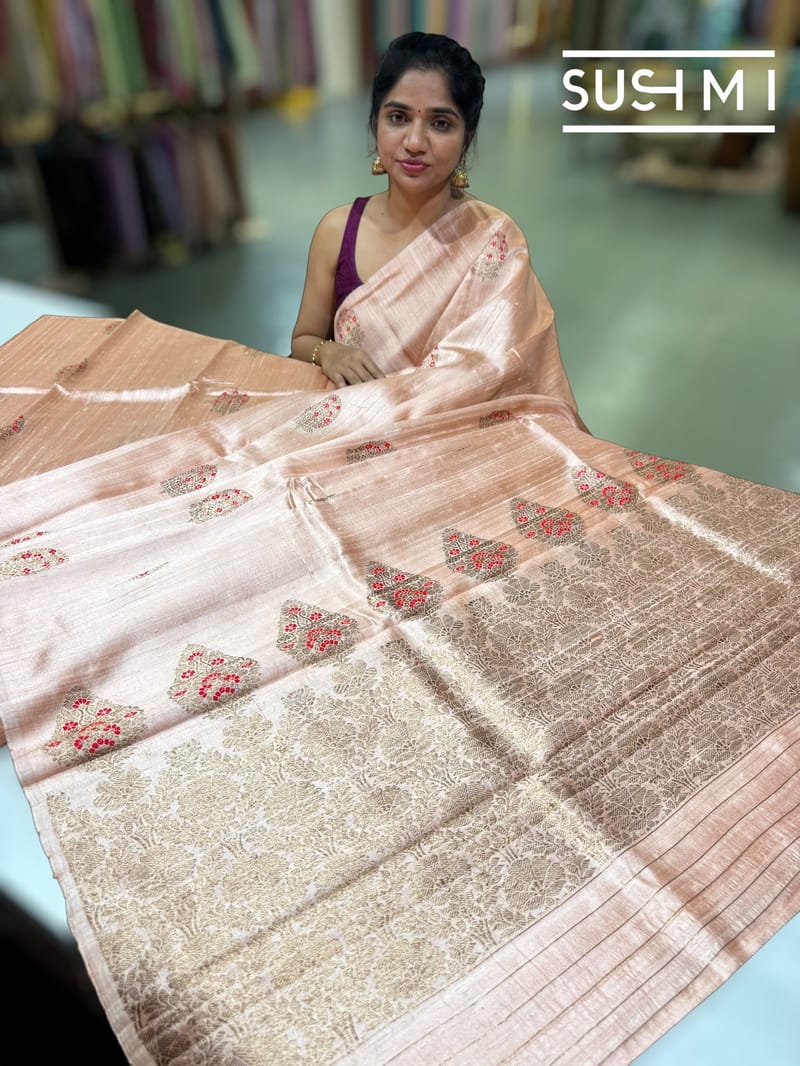 Light Peach Banarasi Handloom Dupion Rawsilk Saree : S62F106