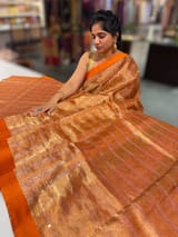 Orange Tissue saree with kanchi silk embroidered blouse
