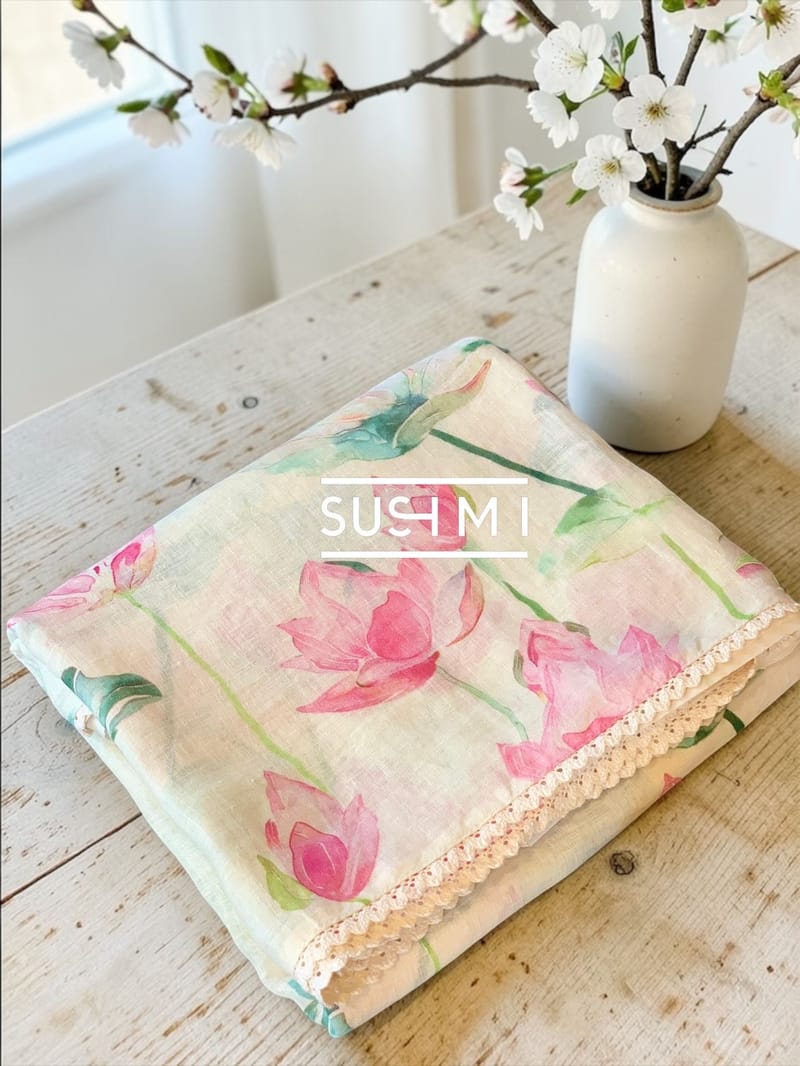 Pure lenin saree with statement Pichwai Print