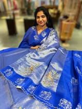 Electric Blue Premium Handloom Designer Tissue saree with exquisite embroidery