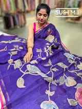 Purple Designer Organza with Tissue applique work : S62F097