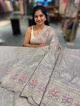 Greyish Silver Glass Organza Saree with allover embroidery SS50547