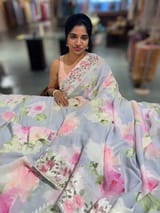 Lilac Printed georgette Saree With Tissue Embroidered Border SS5055