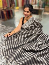 Black & Silver Combo Chanderi tissue Saree with heavy Pita embroidered Border