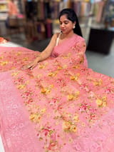 Rose pink floral Organza saree SS50556