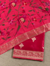 Dark Pink Mashru Silk Saree with Paithani inspired embroidered blouse SS50571