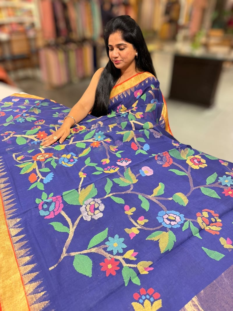 Royal Blue allover ponduru khadi jamdani