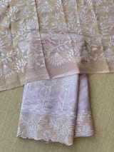 Lilac Organza Saree with tissue cutwork Rose border