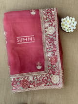Brick Red Pure Organza Saree with heavy intricate Handwork DSCL044