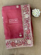 Brick Red Pure Organza Saree with heavy intricate Handwork DSCL044