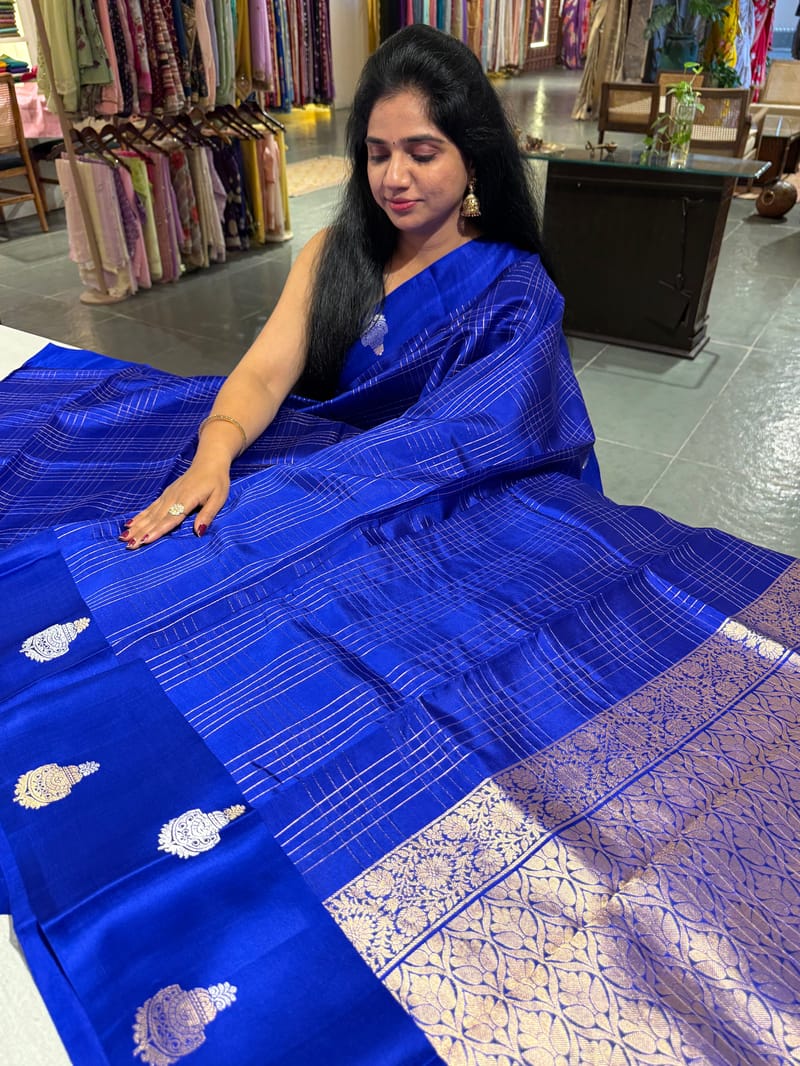 Royal blue checks Poona Silk Saree