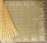 Pastel Yellow Designer Silk kota saree with elephant embroidered border SS50266