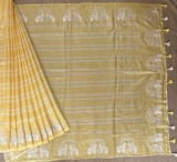 Pastel Yellow Designer Silk kota saree with elephant embroidered border SS50266