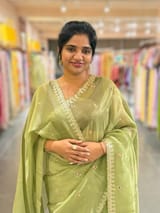 Light Olive Green Tissue Georgette Saree with petite point emb SS50112